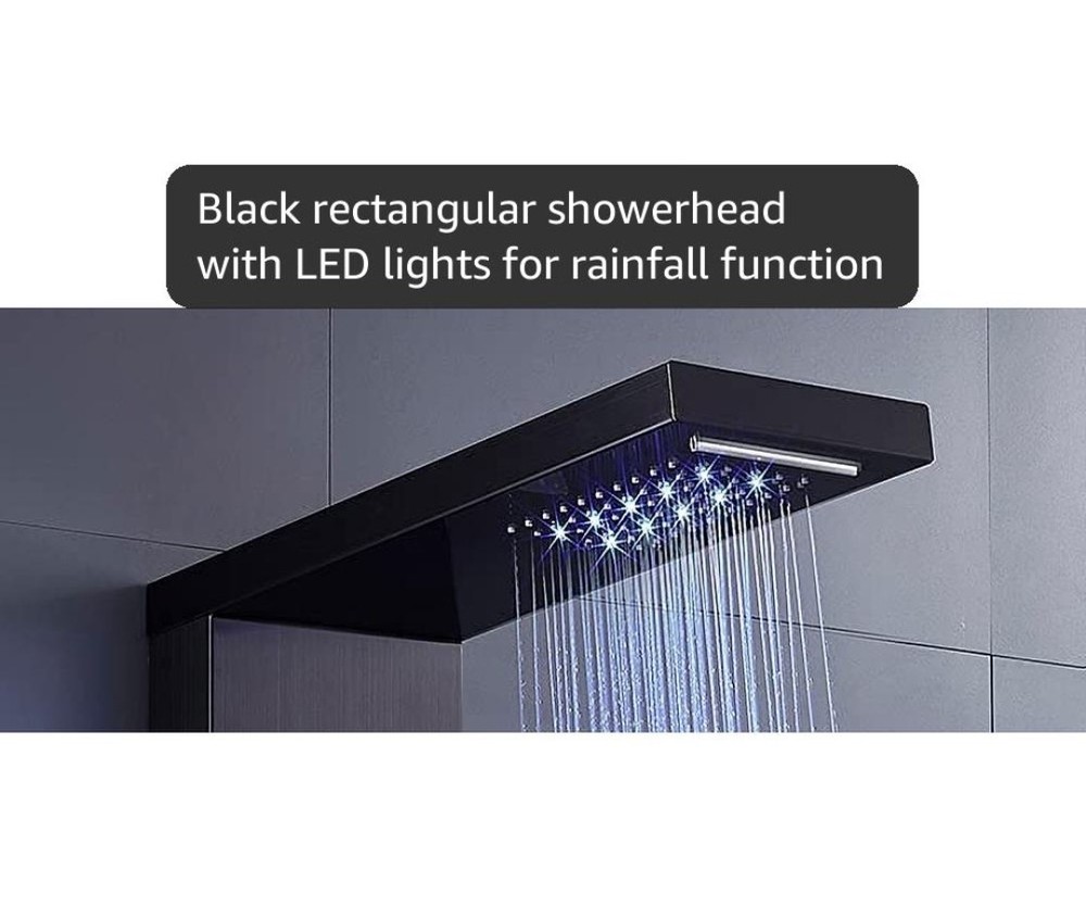 Shower Panel Tower led Black / Chrome 4 Jet, Rainfall, Handheld, 6 Function