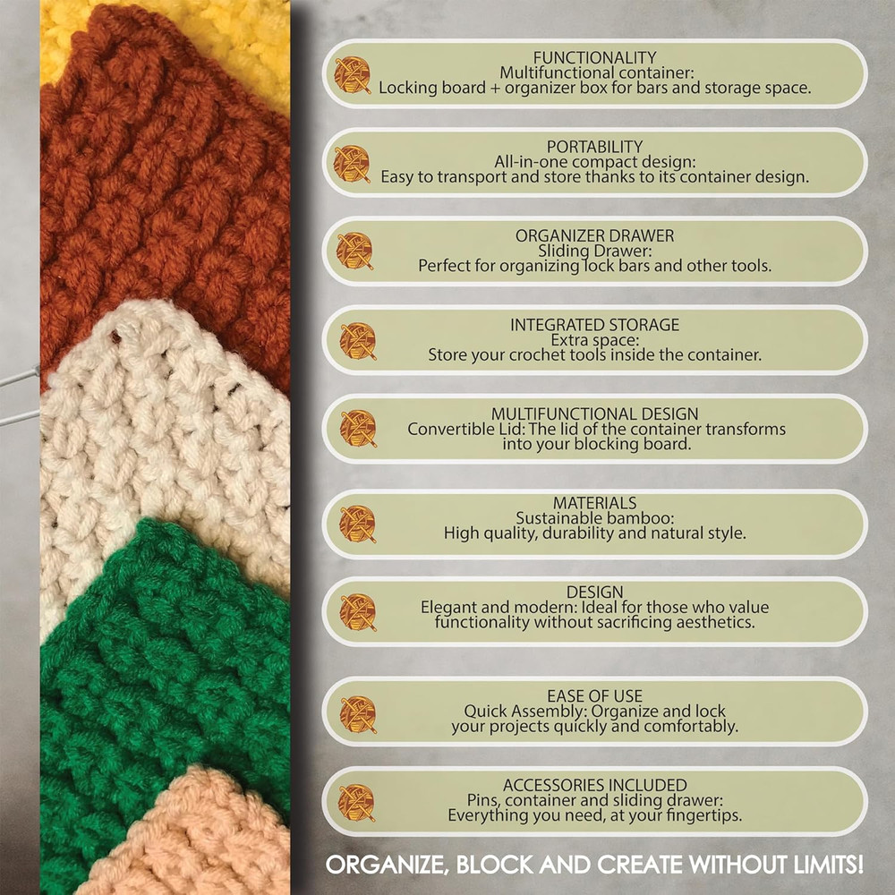Crochet Blocking Boards Multifunctional Container Pins for Granny Square Compact