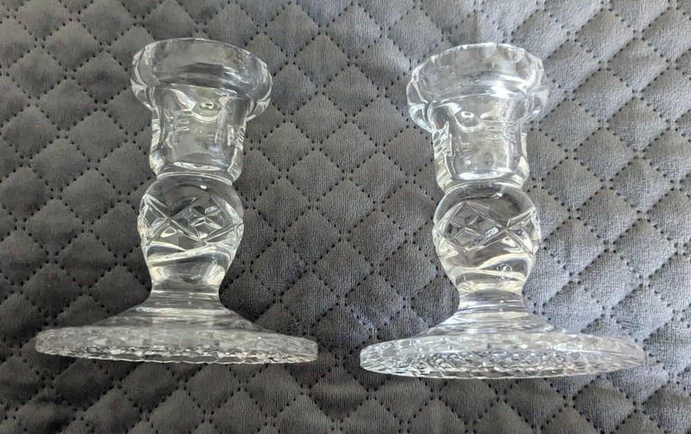 Vintage Pair Cut Crystal Candlesticks 4.25"