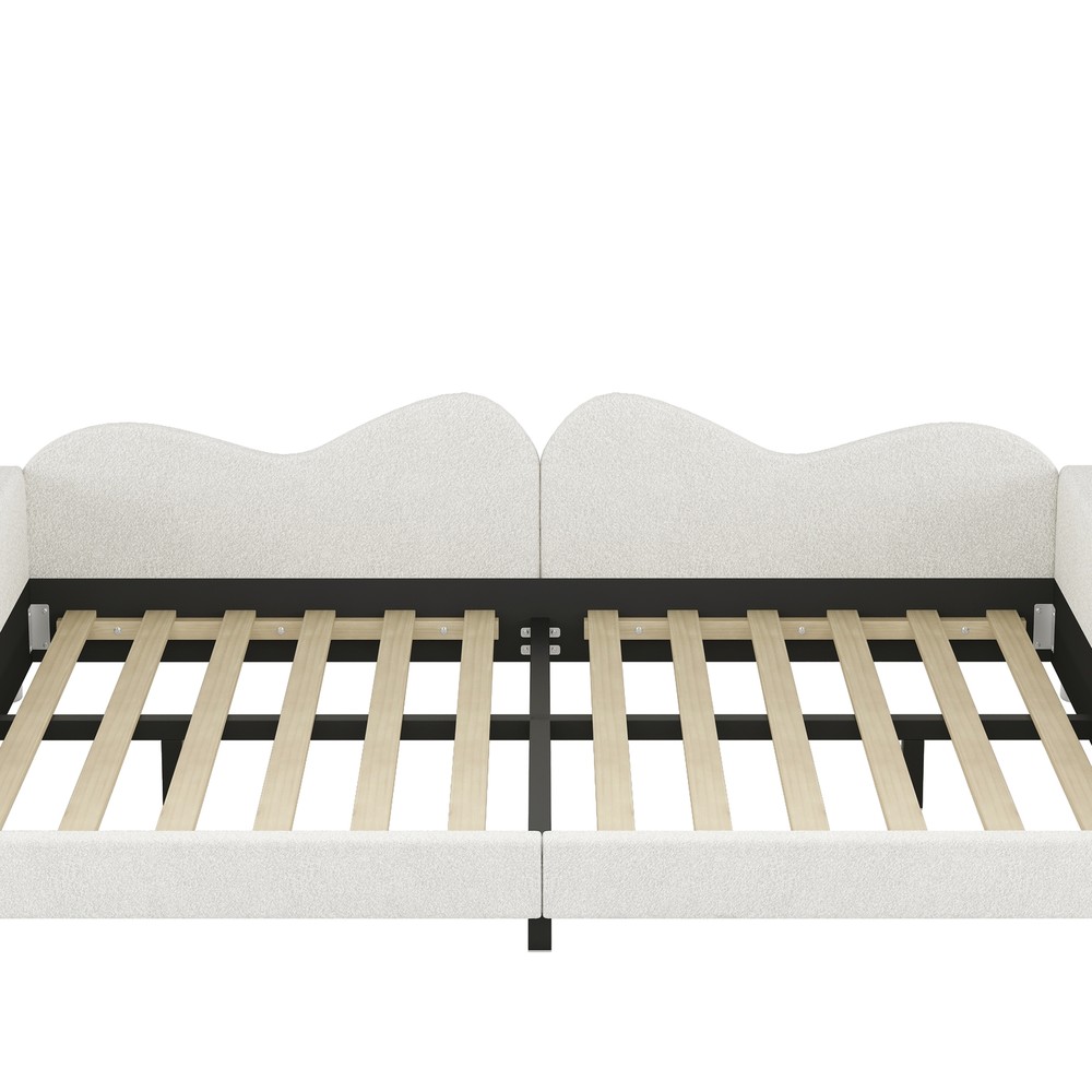 Upholstered Daybed Sherpa Fabric Sofabed Cloud-Shaped Backrest White