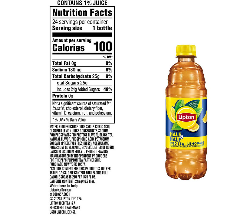 Lipton Half & Half Iced Tea Lemonade 16.9oz 24 Pack Refreshing Drink