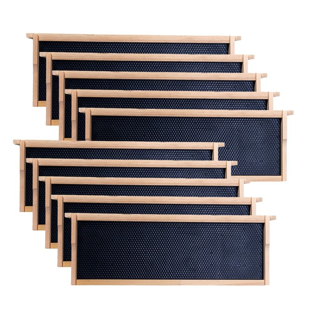 Medium Super Beehive Frames with Wax Foundations,10 Pack Honey Bee Frames wit...