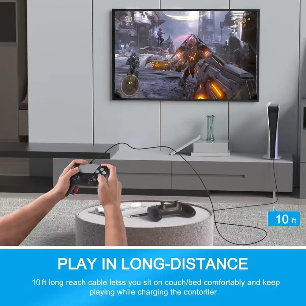 Durable 10FT PS4 Controller Charging Cable for Seamless Gameplay & Fast Charging