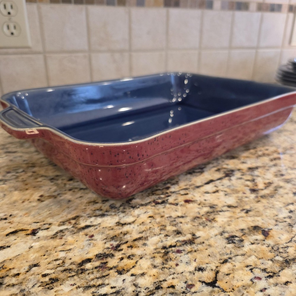 Denby Harlequin Rectangular Baking Dish 16x10 Blue Ceramic Handcrafted England