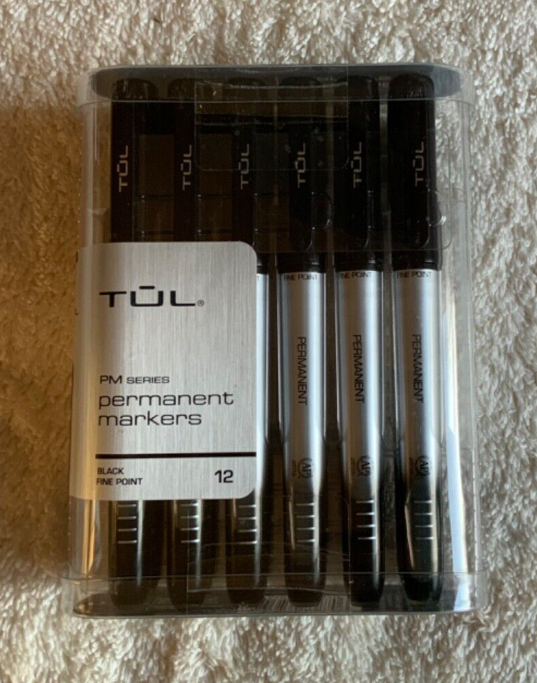 TUL Permanent Markers, Fine Point, Silver Barrel, Black Ink, 12 Pack