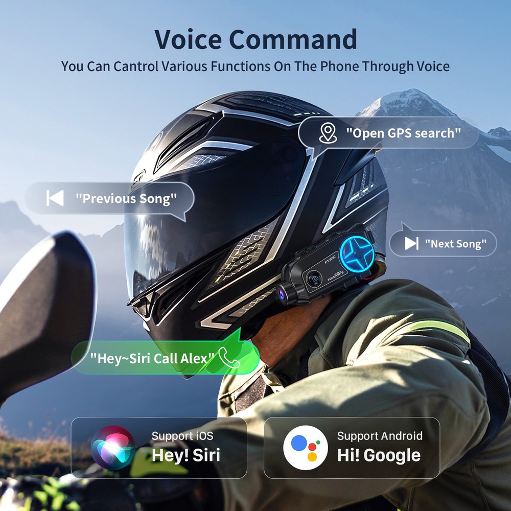 FX 60C Motorcycle helmet Bluetooth Camera Intercom 10Way Music Share 4K Dash Cam