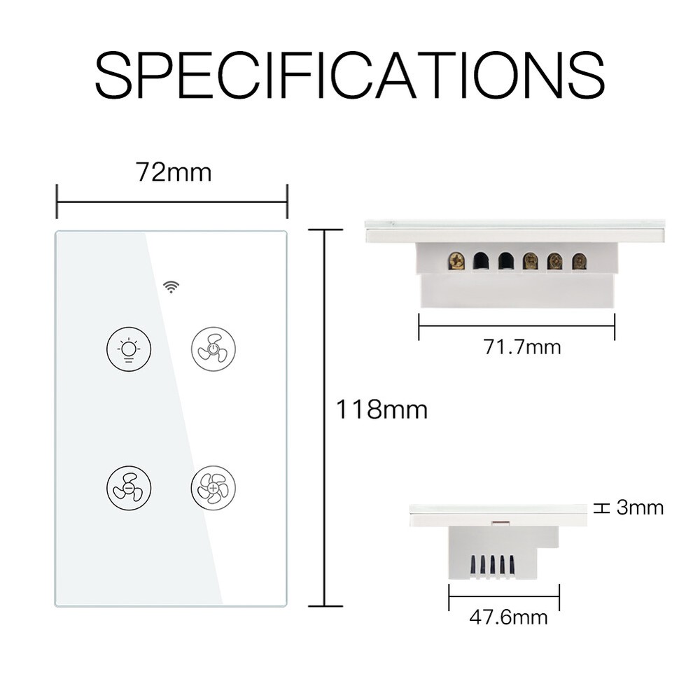 MOES Smart Ceiling Fan Light Switch WiFi RF Wall Touch Panel Alexa Google APP