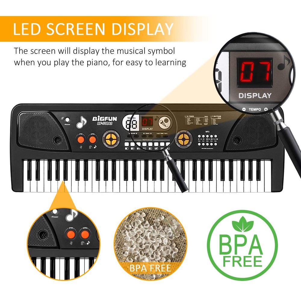 Keyboard Piano, 61 Keys Piano Keyboard for with Microphone MP3 Function Displ...