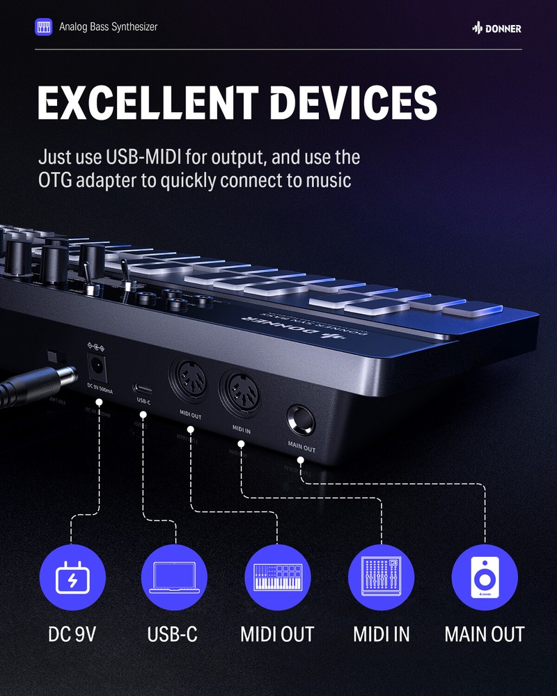 Donner B1 Analog LED Bass Synthesizer Sequencer With Drum Machine DJ Controller