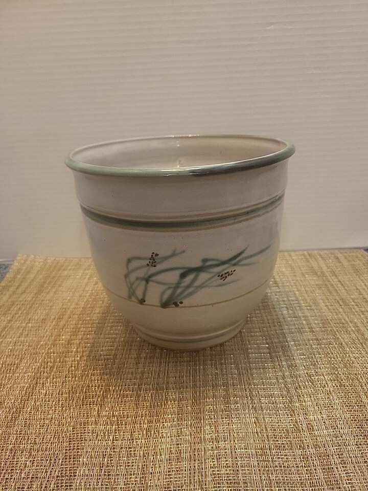 Vintage Brushed Designed Glazed Pottery Planter Marked