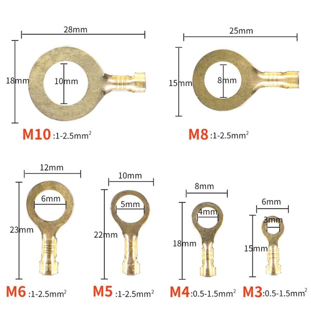 150/540pcs Ring Type Cable Bare Terminals Crimp Non-insulated Wire Connectors