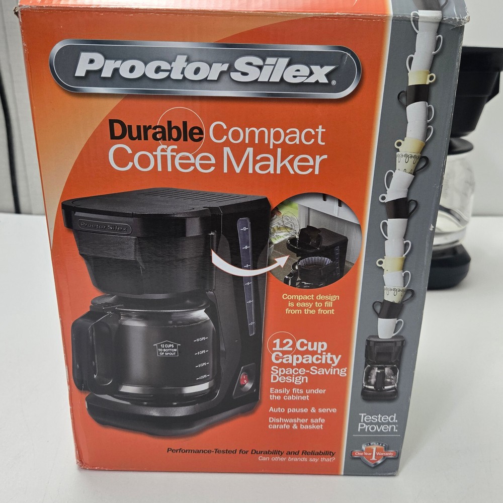 Proctor Silex 12 Cup Durable Compact Coffee Maker Glass Space Saving Auto Pause