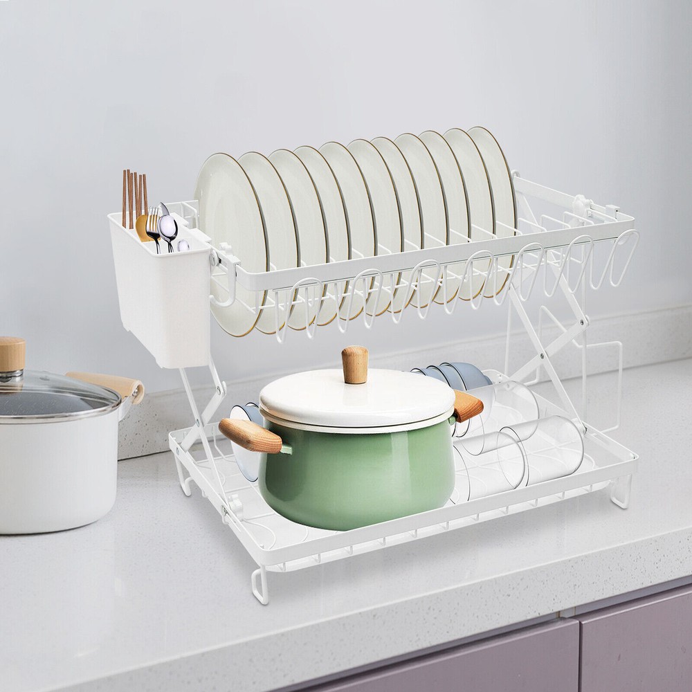 2 Tier Dish Drying Rack for Kitchen, Foldable Dish Drying Rack, Dish Drying Rack