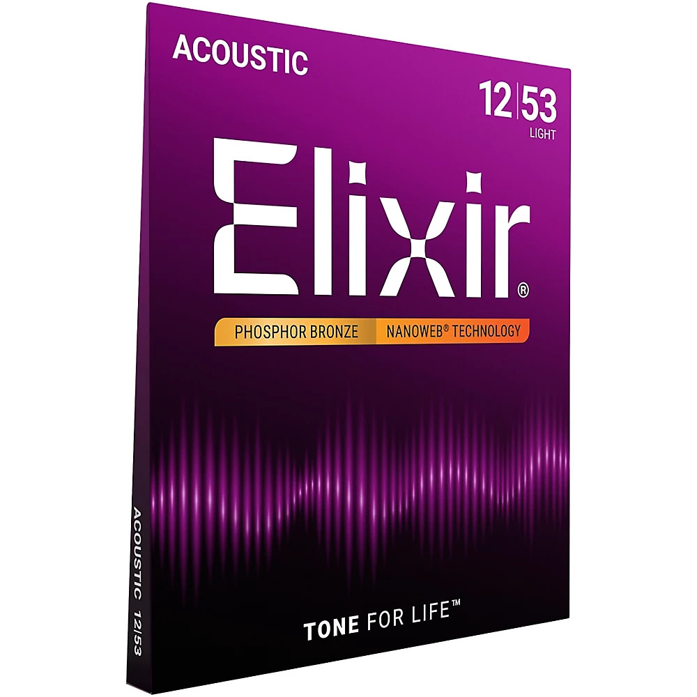 Elixir Phosphor Bronze Acoustic Guitar Strings NANOWEB Coating, Light .012-.053