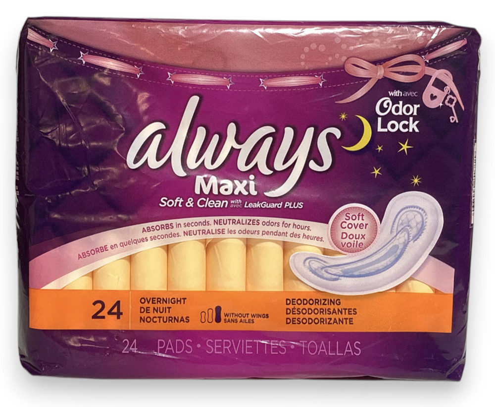 2012 Always Soft & Clean Overnight Maxi Pads With Leak Guard, 24-Count