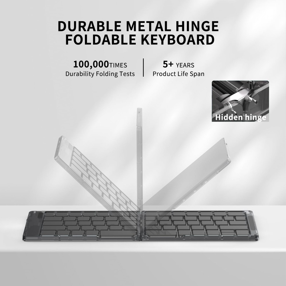 Foldable & Folding Wireless Keyboard Set Combo for iPad, Transparent Bluetoot...