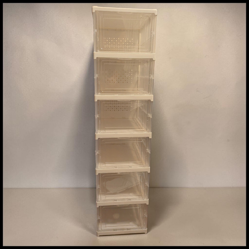 6 XL Foldable Clear Shoe Storage Box Containers Stackable Organizers Drop Door
