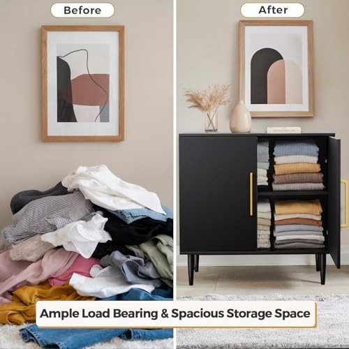 Modern Storage Cabinet, Free Standing Buffet Cabinet Sideboard and 1 Black