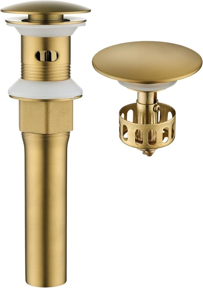 Brushed Brass Pop Up Drain Stopper with Anti-Clogging Strainer - Easy Install