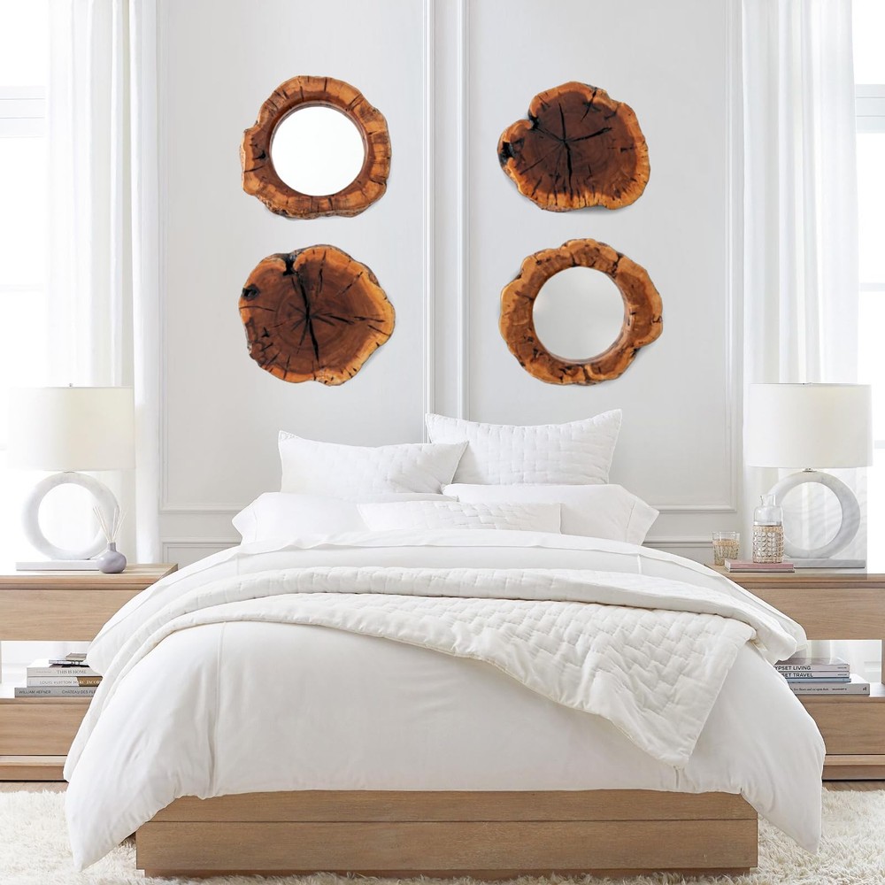 Four Pack Rustic Mirror Wall Décor Handmade Solid Wood Decorative Mirrors, 10...