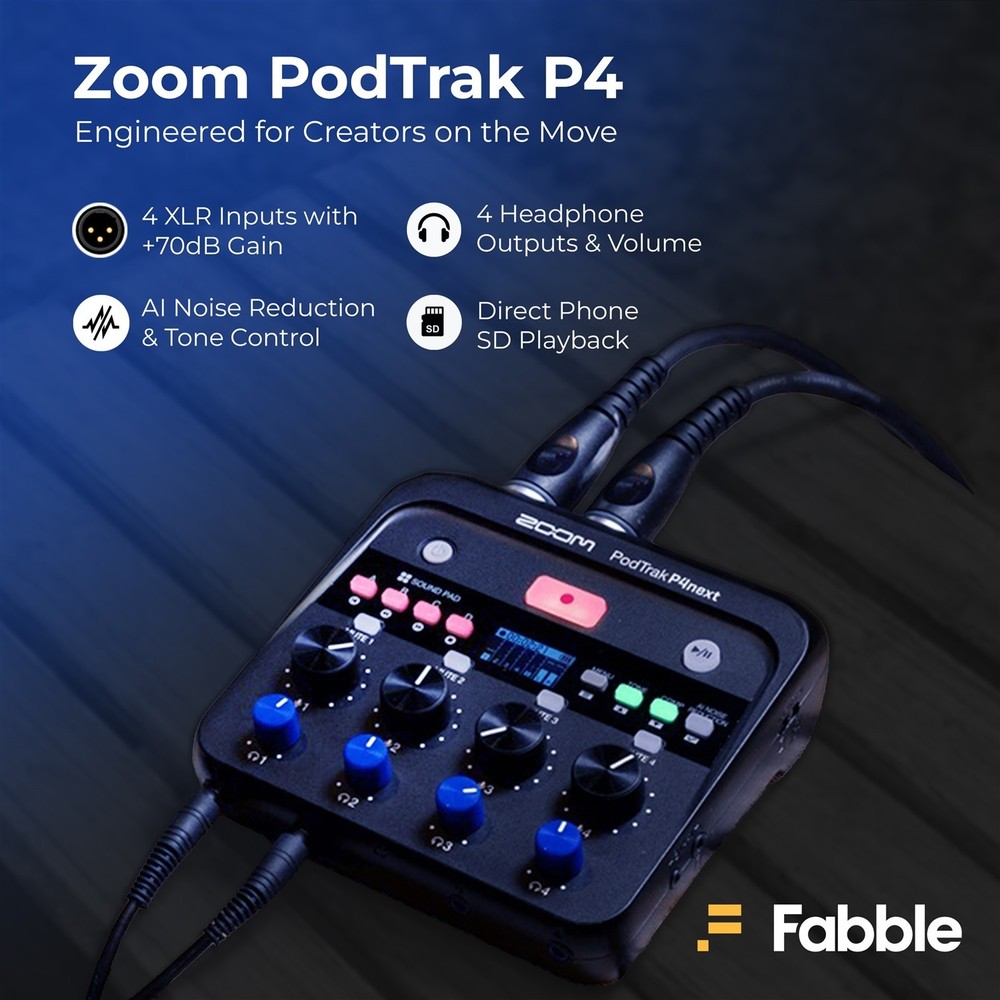 Zoom PodTrak P4next Podcast Recorder Bundle