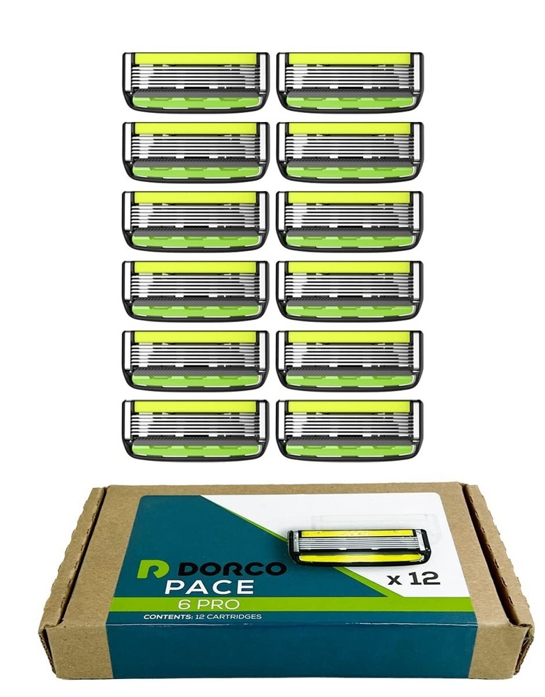 Dorco Pace 6 Pro - Six Blade Razor System with Trimmer 12Pack Refill (No Handle)