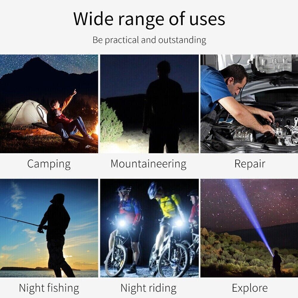 2000 Lumens Super Bright LED Tactical Flashlight USB Work Light Zoomable