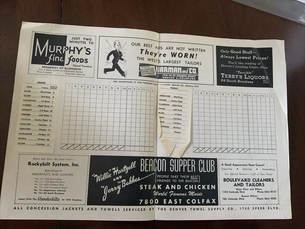 1947 Denver Bears Program Unscored Pueblo
