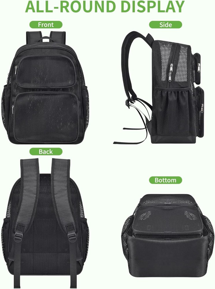 MAY TREE Mesh Backpack Heavy Duty Big Bag Large Capacity Large, Black