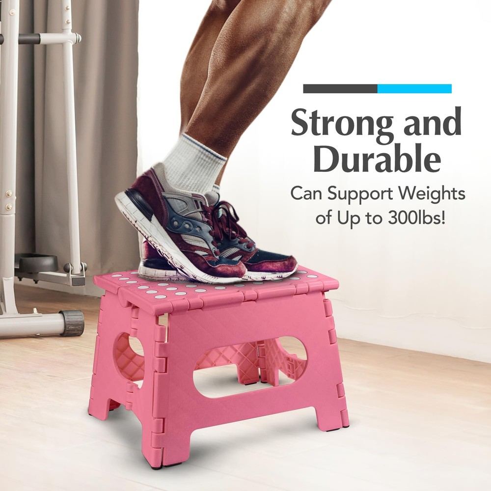 Folding Step Stool for Adults & , 9 Inch Sturdy Plastic Step Stool Foldable w...