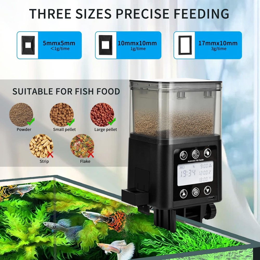 Podazz Automatic Fish Feeder for Aquarium with Timer, LCD Display 320ML Large...