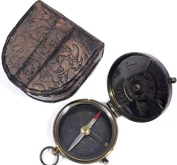 Vintage Brass compass with leather case