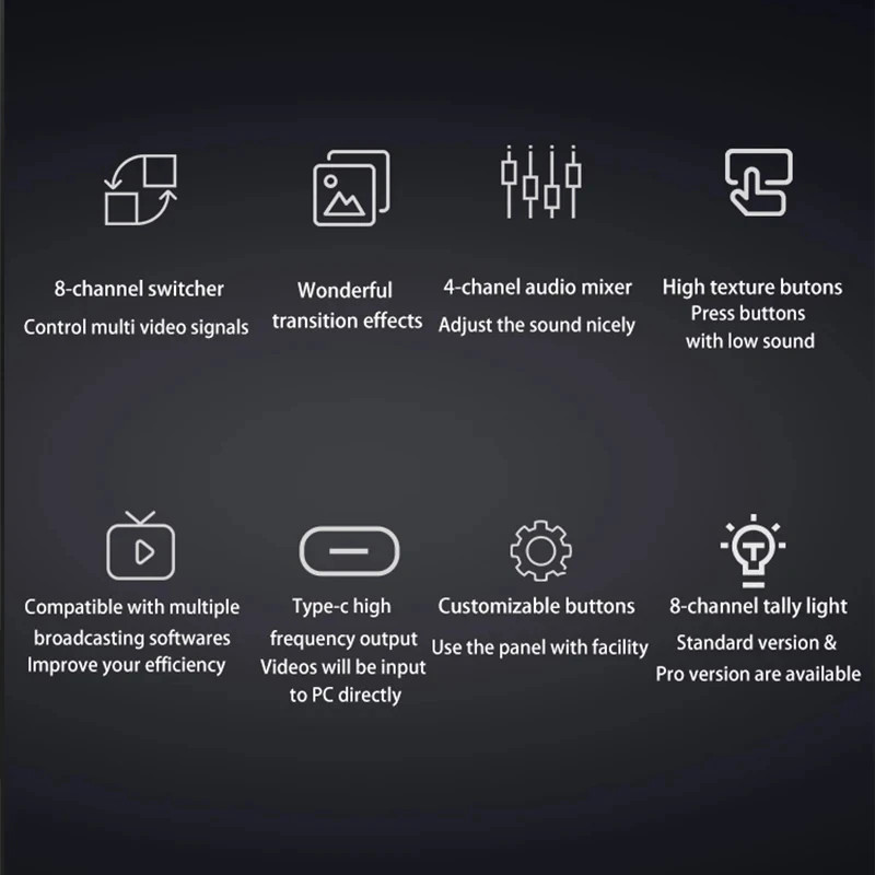 TYST vMix Mini Panel Pro 8-Channel Broadcast Switcher Video Recording Switching