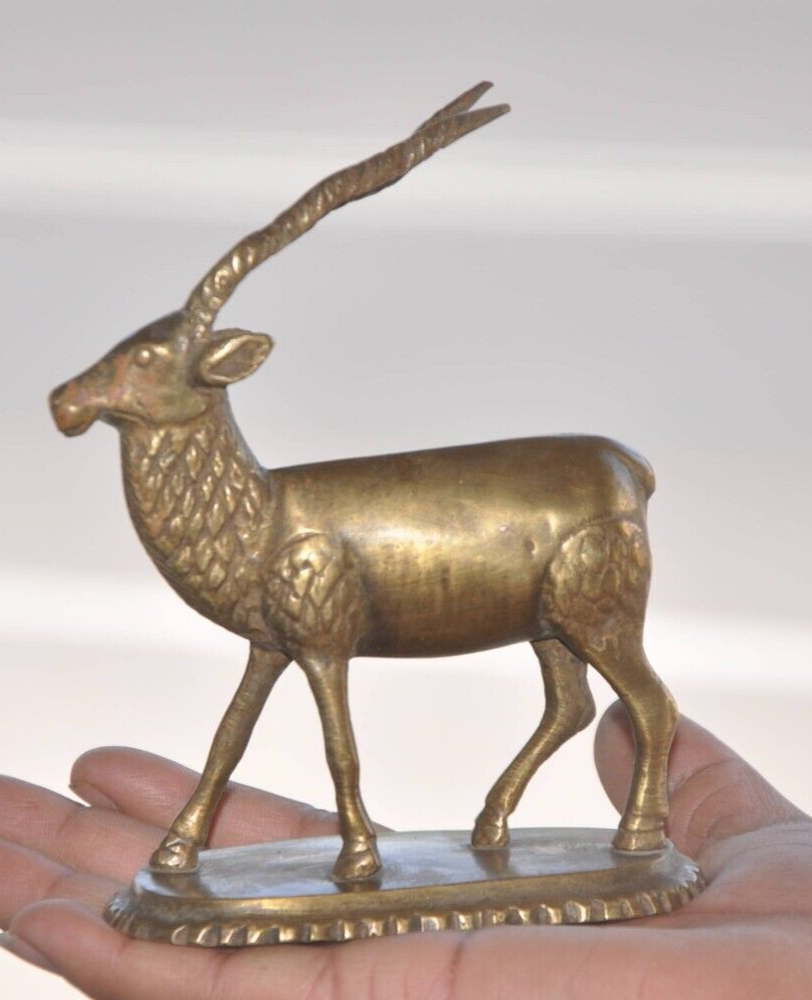 Vintage Brass Engraved Handcrafted Solid Deer Figurine