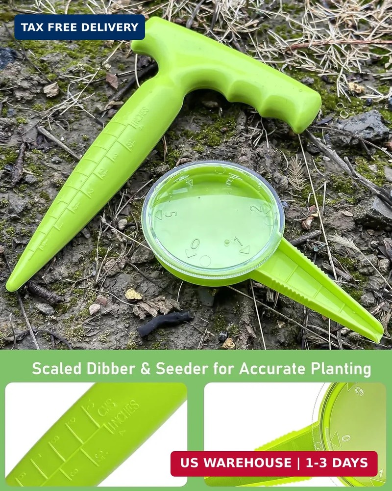 Seed Spreader & Planter Tool with Dibber, Seed Dispenser, Handheld Manual Garden