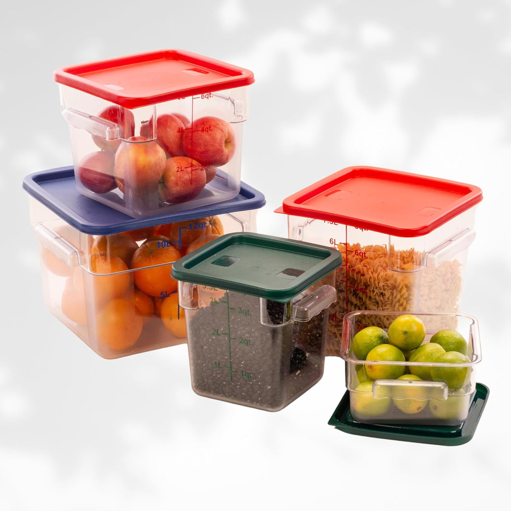 Square Food Storage Container with Blue Lid, 12 Quart, Polycarbonate, Reusable,