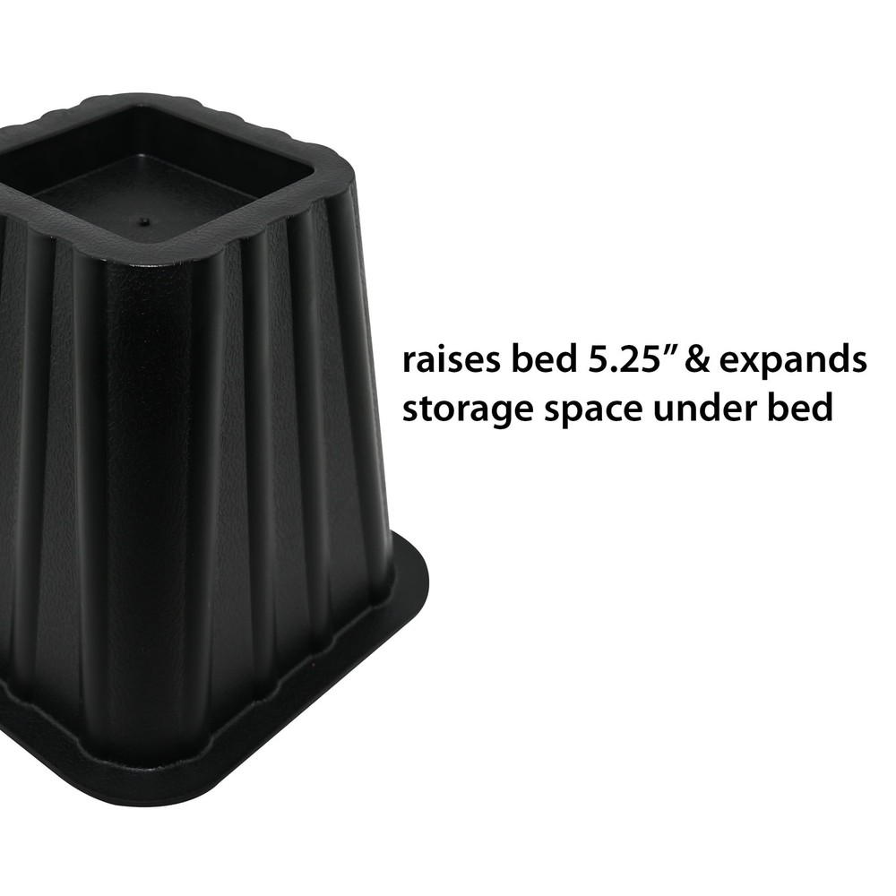 Black Plastic Bed Risers, Raise Your Bed to Create Storage Space, 4 Pack