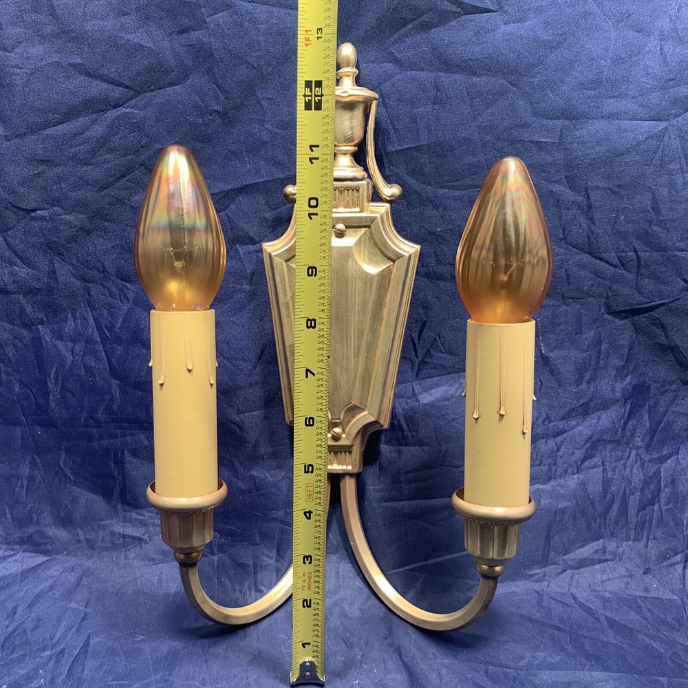 Pair Antique Yellow Raw Brass Sconces Rewired 83F
