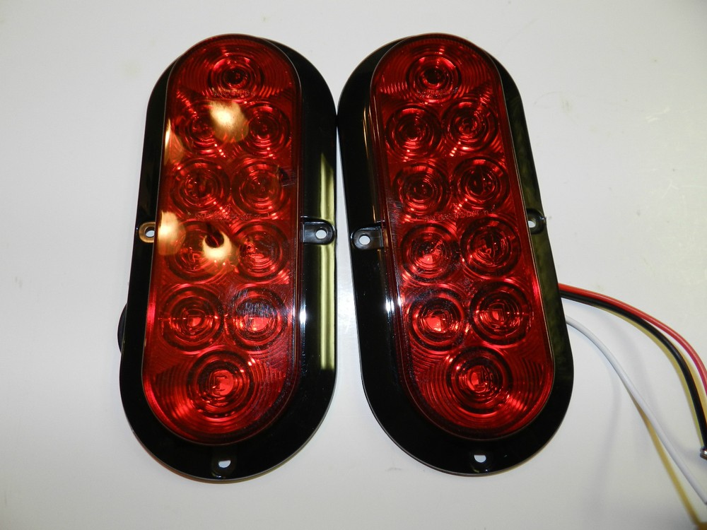 (2) Trailer truck Red LED Surface Mount 6" Oval Stop Turn Tail Light Sealed
