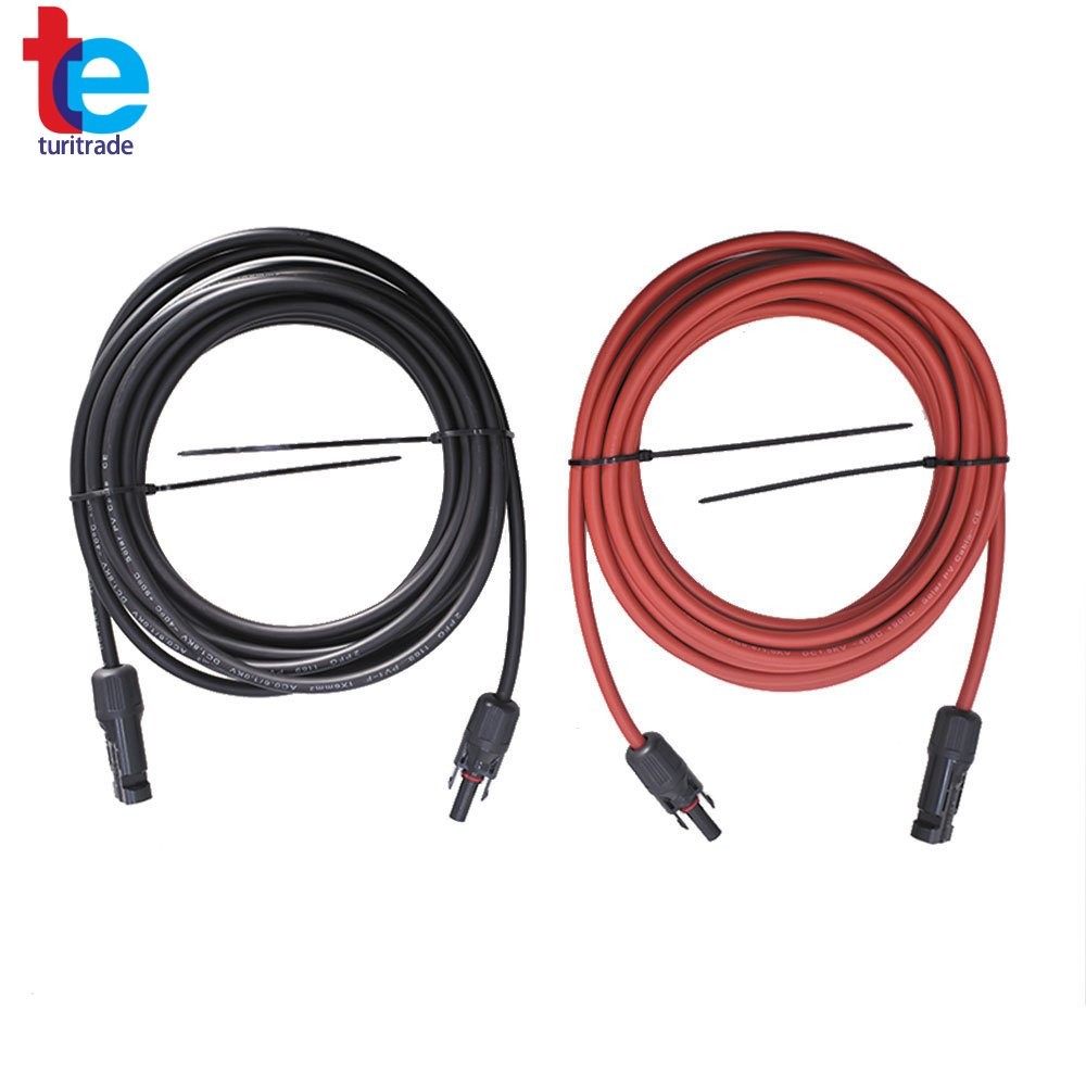 25 Feet 1 Pair Black + Red 12AWG Solar Panel Extension Cable Wire Connector