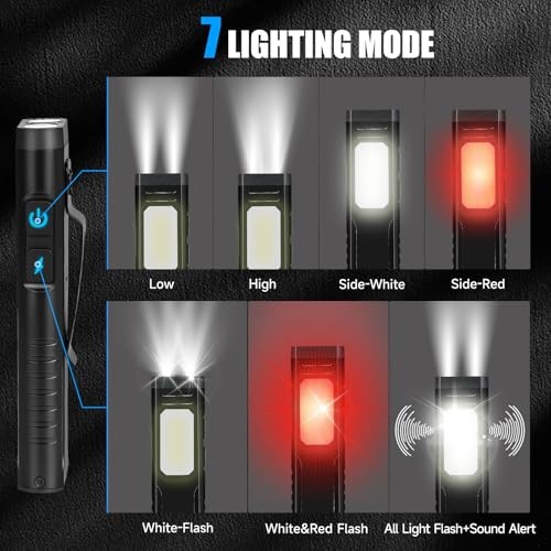 Rechargeable EDC Flashlight with Sound Beeper, Portable Flat Pocket Black