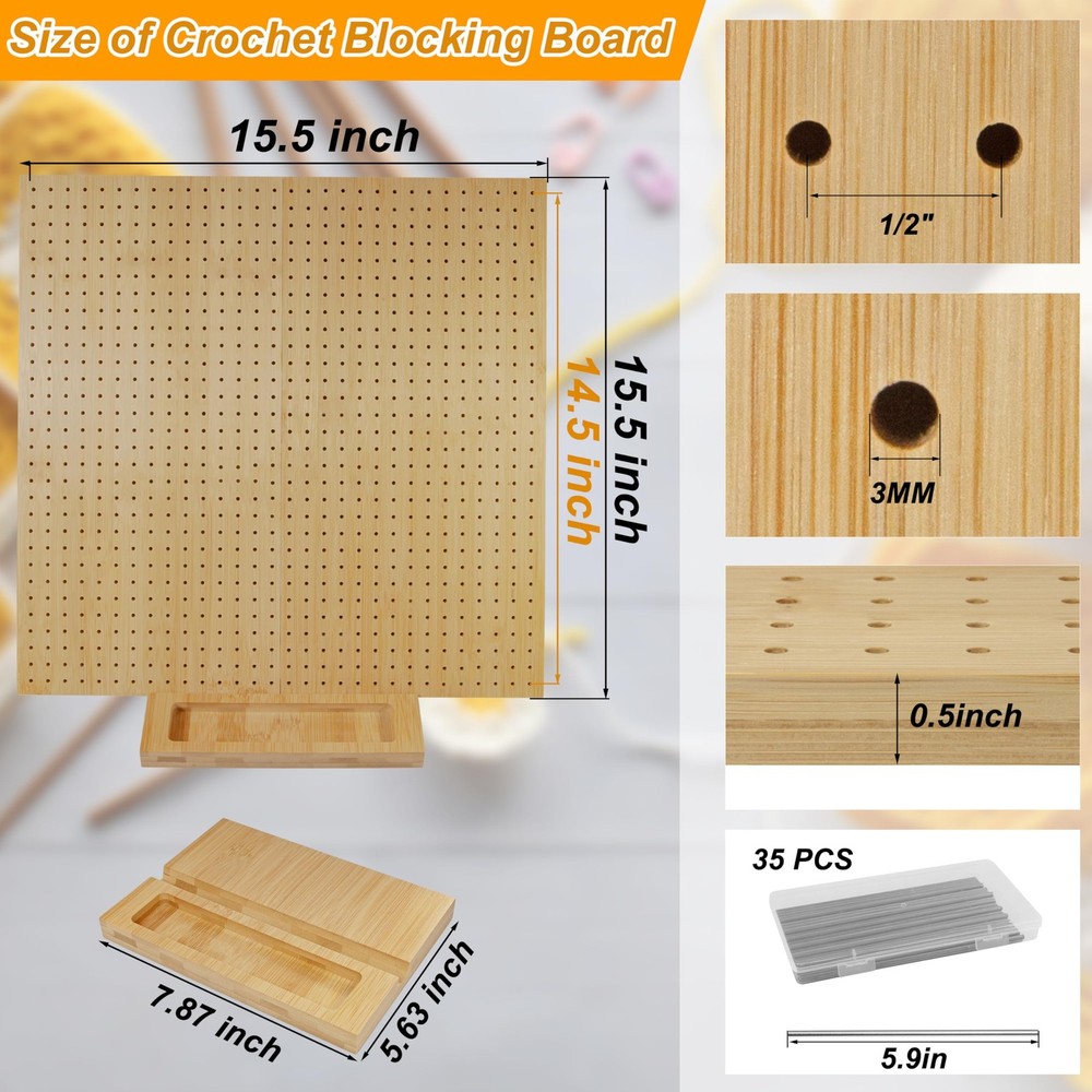 15.5" x 15.5"Foldable Crochet Blocking Board with Pins Square Blocking Boards
