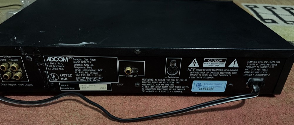 Adcom GCD-575 CD Player - For Parts Please Read