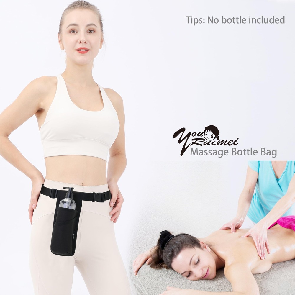 Adjustable Massage Therapist Holster with Belt Bottle Bag – Black