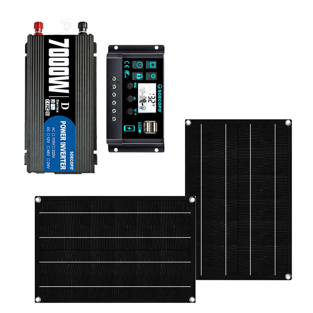 7000W Solar Power Kit | Inverter, 2 Solar Panels, 100A Controller with Display