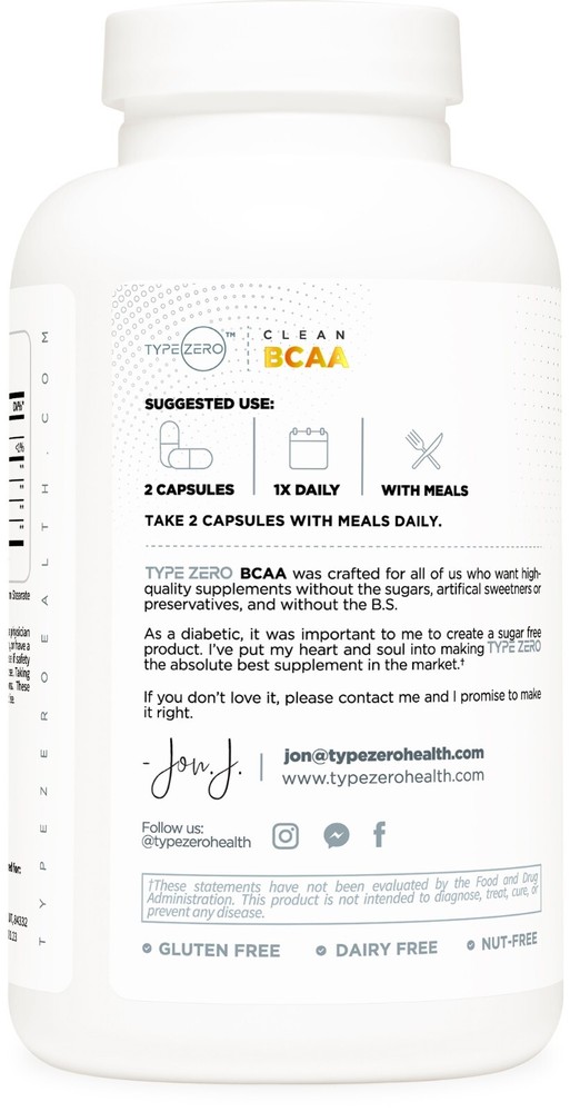 Type Zero BCAA 1000mg (180 Capsules, 90 Servings)