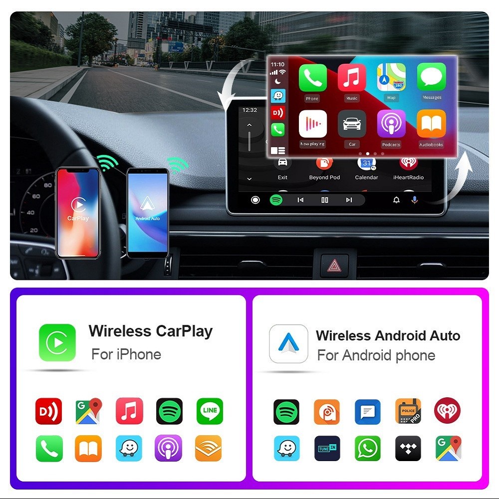 Mini Wireless CarPlay Adapter For Android Auto &Apple USB Car Dongle Connect Box