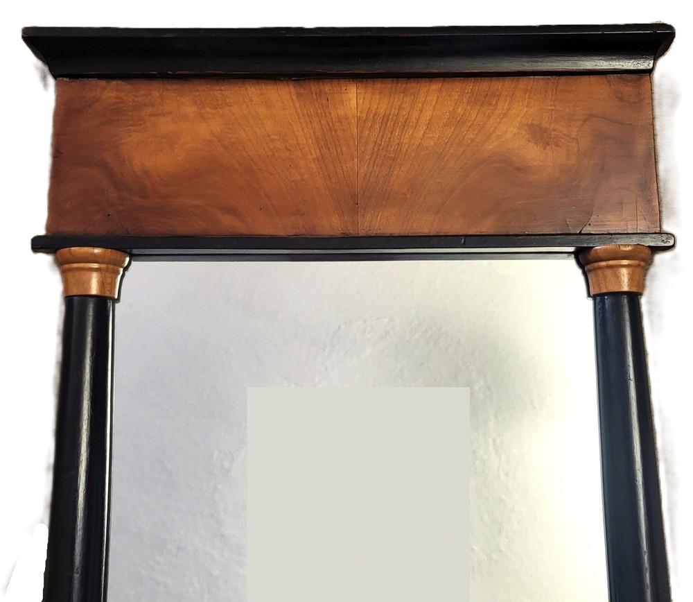 Antique GERMAN Austrian 20th C Vertical Ebony Column BIEDERMEIER Wall MIRROR