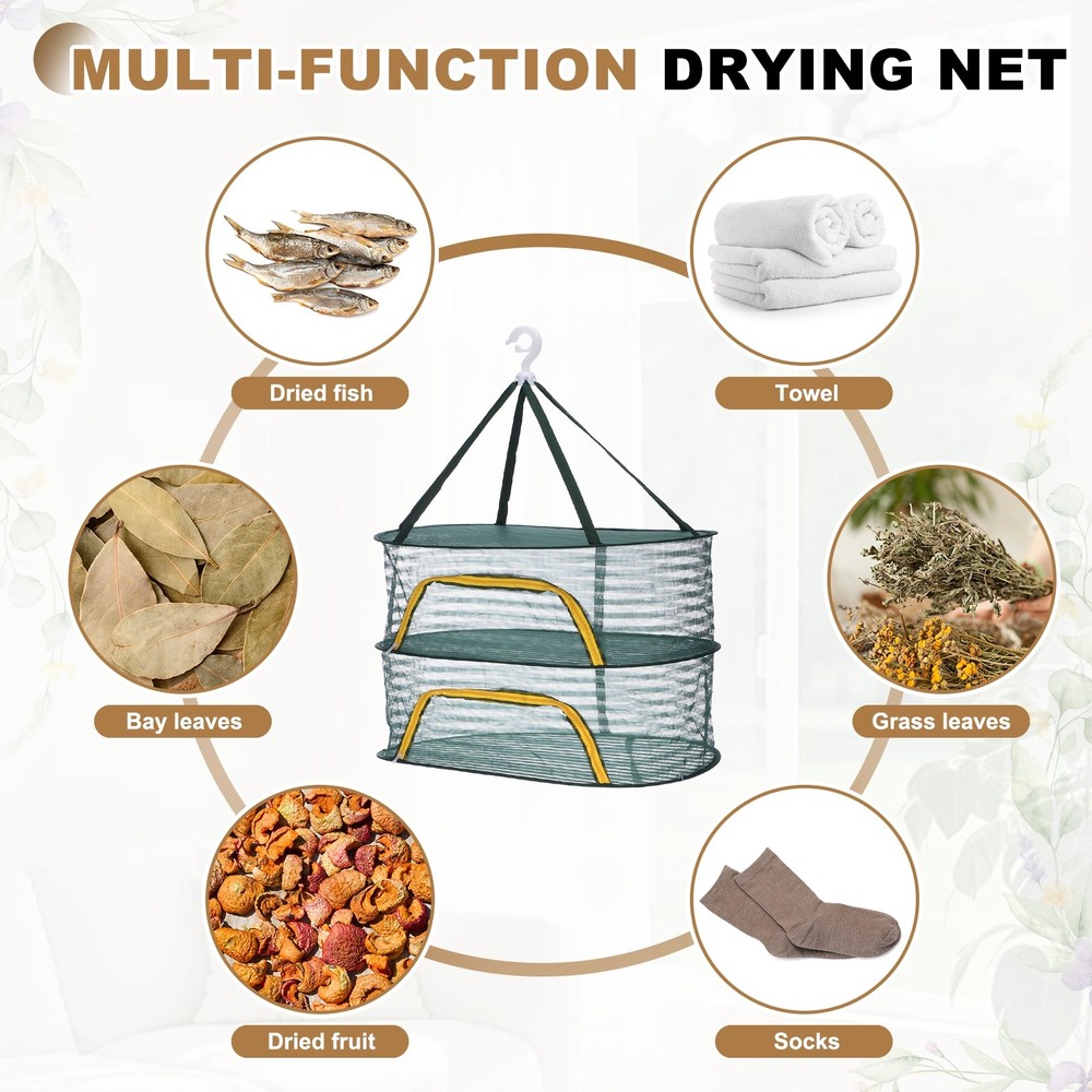 Herb Drying Rack, 24" 2-Layer Hanging Drying Mesh Net, Green