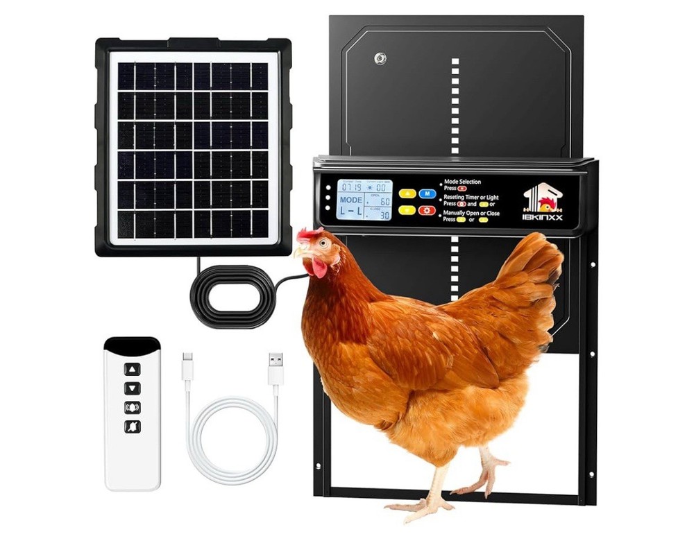 Automatic Chicken Coop Door W/ Light Sensor Solar Panel & Timer Open Box